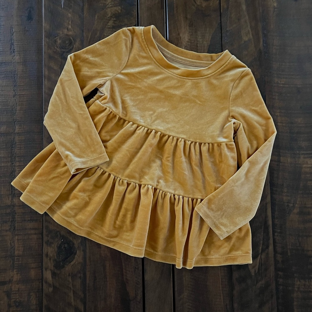 Toddler Velvet Ruffled Tiered Long Sleeve Dress